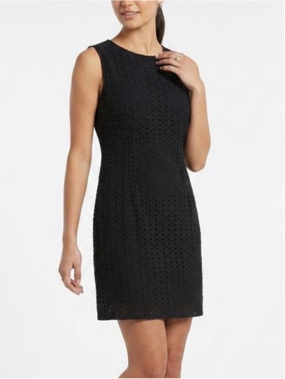 ALFRED SUNG Black Sleeveless Eyelet Cotton Sheath Mini Dress Sz 14 lightweight